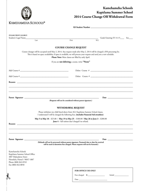 Kamehameha Schools Summer Course Change or Withdrawal Form