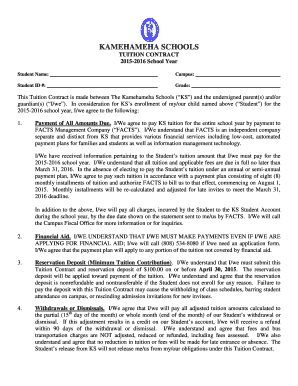 Kamehameha Schools Tuition Contract