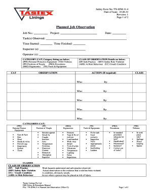Planned Job Observation Safety Form