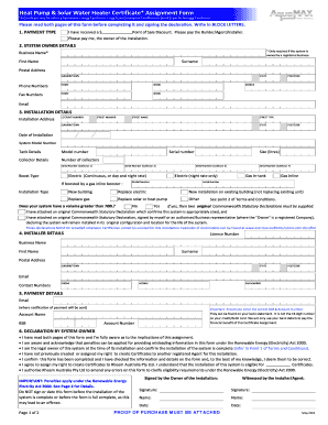 Heat Pump & Solar Water Heater Certificate Assignment Form