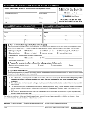 Authorization For Release Of Personal Health Information