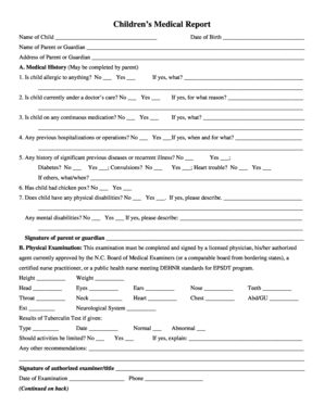 Children's Medical Report Form