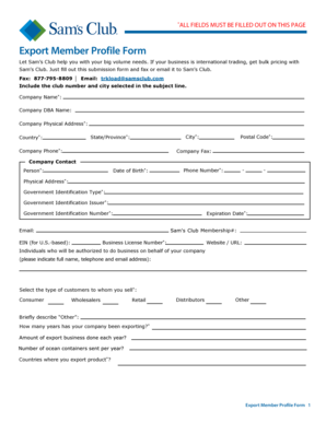Sam's Club Export Member Profile Form