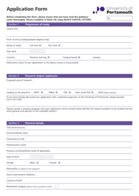 University of Portsmouth Application Form