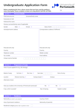 Undergraduate Application Form