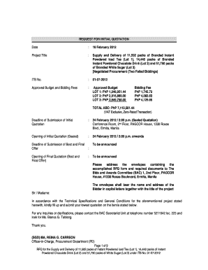 Budget certification sample - RFQ Powdered Ice Tea Chocolate and White Sugar BSB021312