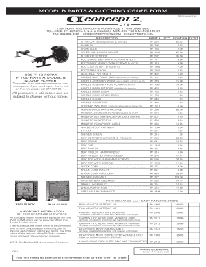Model B Parts and Clothing Order Form