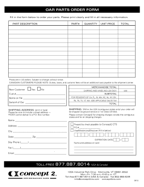 OAR PARTS ORDER FORM
