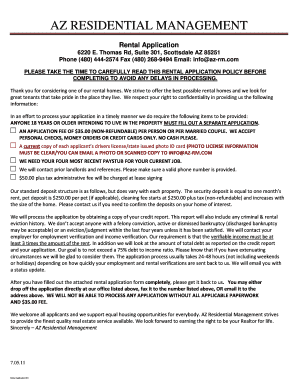 Arizona Residential Rental Application