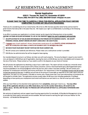 Arizona Residential Rental Application