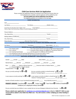 Child Care Services Wait List Application