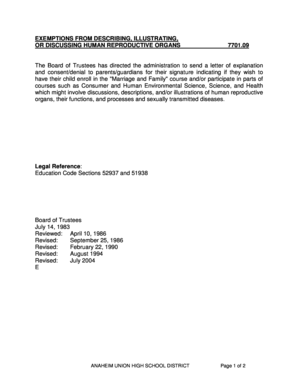 Exemption from Human Reproduction Instruction