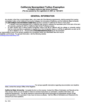 California Nonresident Tuition Exemption Request