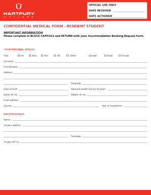 Confidential Medical Form - Resident Student