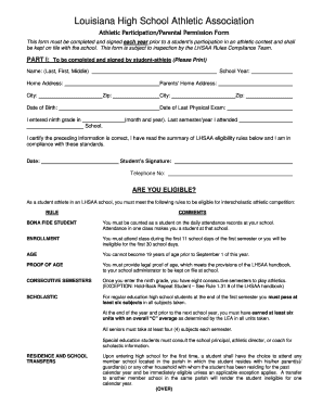 Louisiana High School Athletic Participation Form