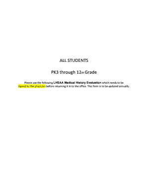 LHSAA Medical History Evaluation Form