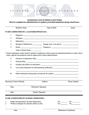 School Medication Administration Form