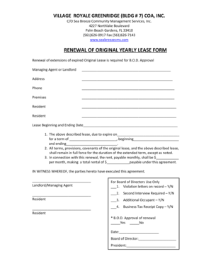 Renewal of Original Yearly Lease Form