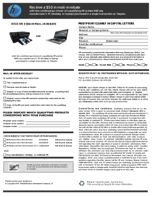 HP Staples Rebate Form