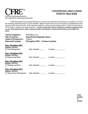CFRE Continuing Education Points Tracker
