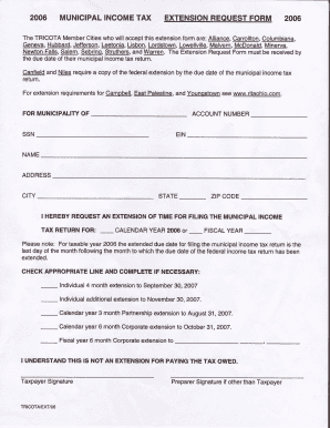 Municipal Income Tax Extension Request Form