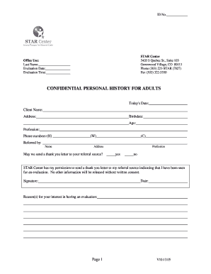 Adult History Form - STAR Center