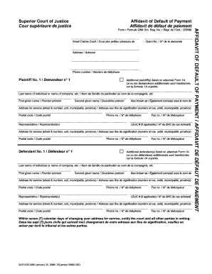 Affidavit of Default of Payment