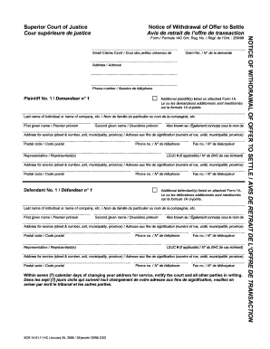 Notice of Withdrawal of Offer to Settle