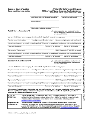 Affidavit for Enforcement Request