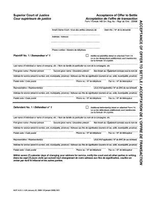 Acceptance of Offer to Settle Form 14B