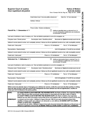 Ontario Notice of Motion Form 15A