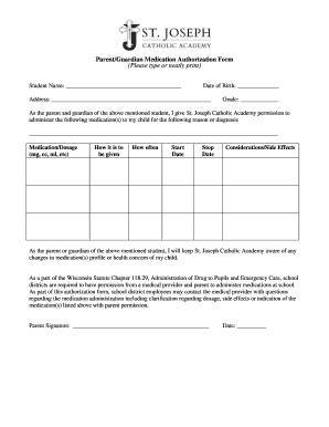 Parent/Guardian Medication Authorization Form