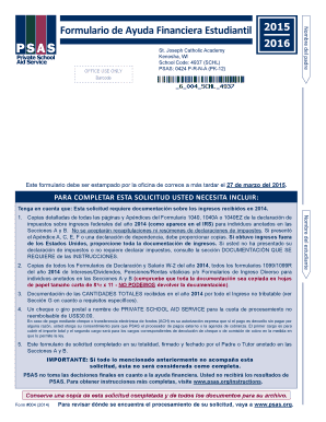Formulario de Ayuda Financiera Estudiantil 2015-2016