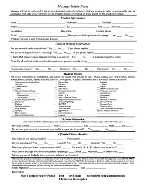 Massage Intake Form