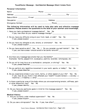 Confidential Massage Client Intake Form