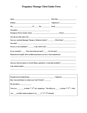 Pregnancy Massage Client Intake Form