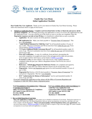 Connecticut Family Day Care Home Initial Application