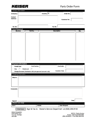 Parts Order Form