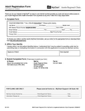 Adult Registration Form for MyChart