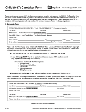 Child Caretaker MyChart Access Form