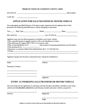 Ohio Motor Vehicle Transfer Application