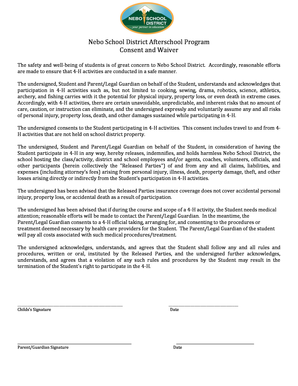 Nebo School District 4-H Activity Consent and Waiver