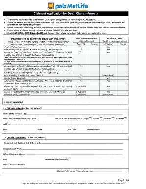 Claimant Application for Death Claim – Form A