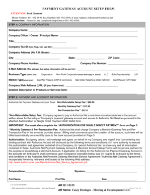 Authorize.Net Payment Gateway Account Setup Form