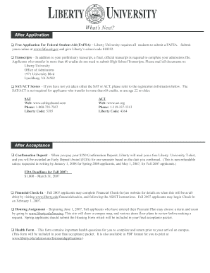 Liberty University Confirmation Deposit Form