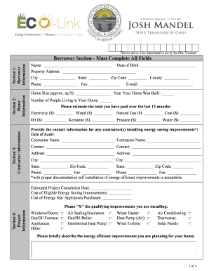 Ohio Energy Efficient Home Improvement Loan Application