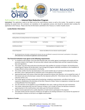 Ohio Small Business Interest Rate Reduction Program Application