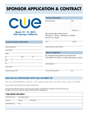 Excel logbook - SPONSOR APPLICATION & CONTRACT - CUE - cue