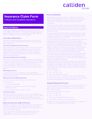 Calliden Home and Contents Insurance Claim Form