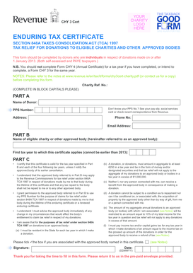 Enduring Tax Certificate for Charitable Donations